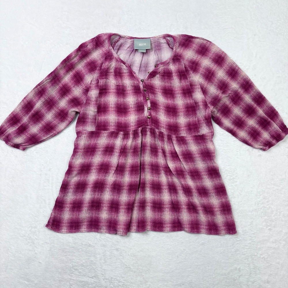 Maeve Anthropologie XS Fade Shadow Plaid Top Blouse Purple Rayon Boho Loose‎